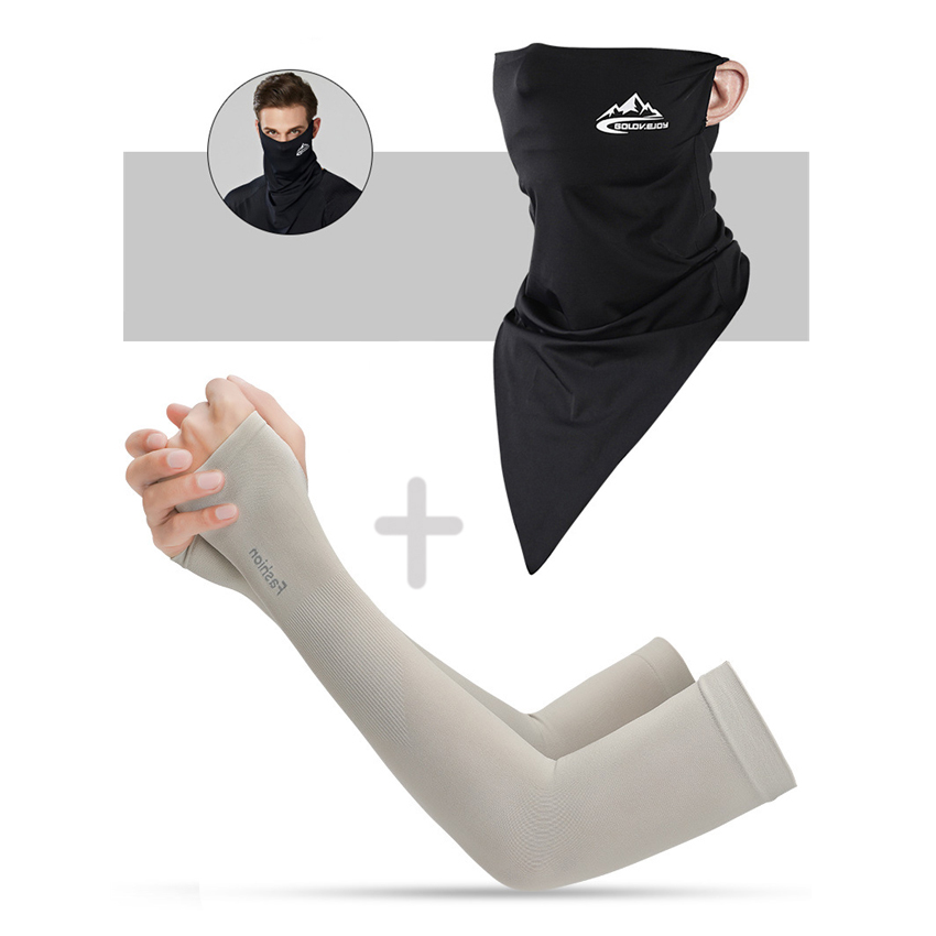 Summer Men Scarf Ice Silk Anti-sweat Headwear Outdoor Cool Sun-proof Face Mask Elastic Wind-proof Anti-UV Bandana Fast: Scarf and Sleeves L