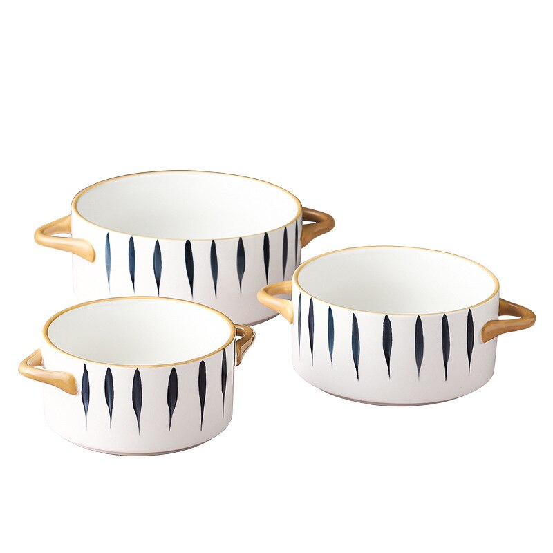 Ceramic Color glazed Double Ear Bowl with Lid Stew Breskfast Steamed Egg Pudding Bowl Baking bowl Kitchen Supply