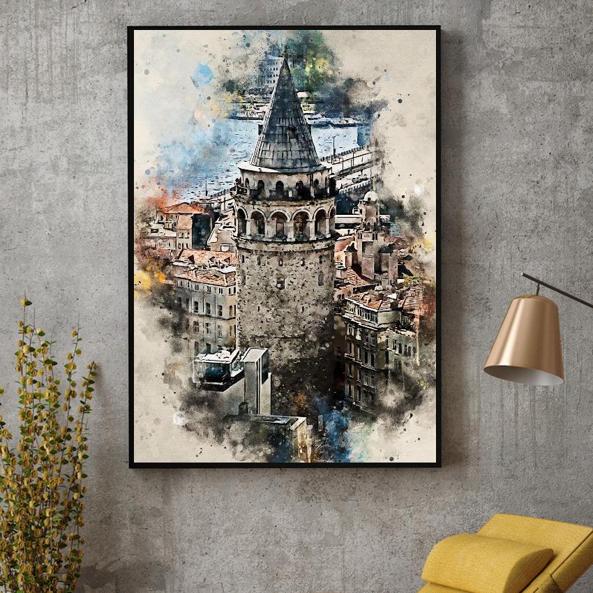 Istambul em aquarela arte lona poster decoração para casa pintura sem moldura
