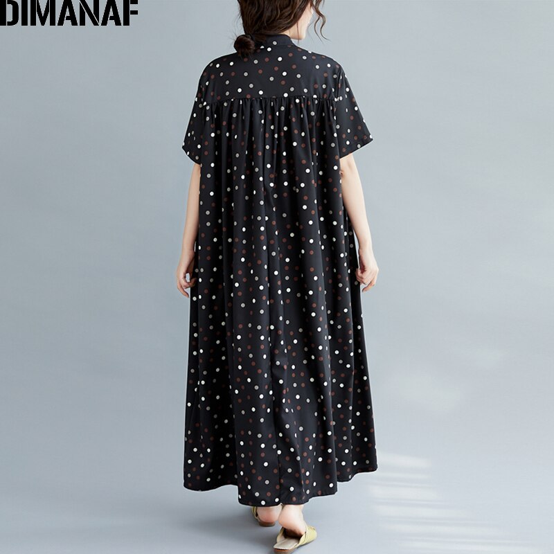 DIMANAF-vestido en tallas grandes para mujer, ropa de verano, holgado, informal, estampado de lunares, cárdigan con botones, talla grande 5XL