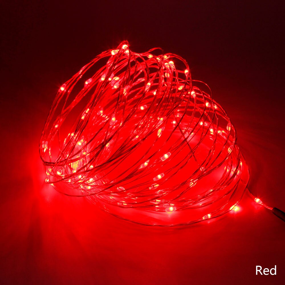 10M 100LEDs 5M 50LEDs USB LED String Lights Waterproof Silver Wire Garland Fairy Christmas Decoration Party Wedding Lighting: Red / USB 5M 50LEDs