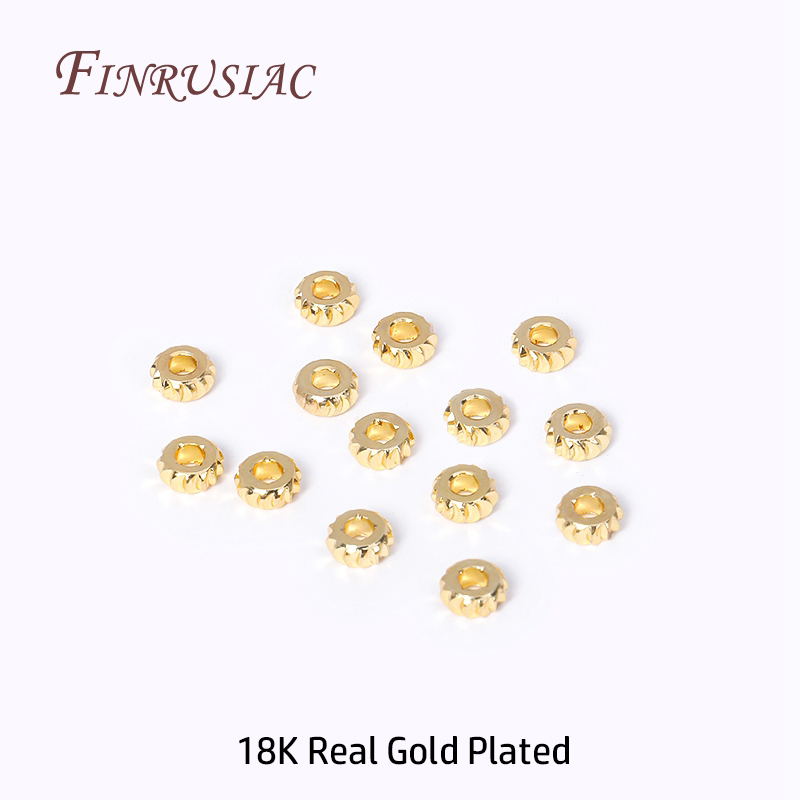 Cuentas de Metal a granel para fabricación de joyas, abalorios de latón chapado en oro de 18K, espaciador corrugado redondo para pulsera, collar, bricolaje,: 14 mm / Blanco