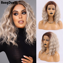 RONGDUOYI Short Wave Wigs for Women Synthetic Lace Wig Ombre Blonde Lace Front Wig High Temperature Fiber Cosplay Wigs Side Part