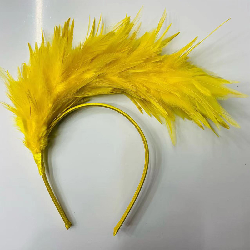 Vrouwen veren hoofdband zendspoel uitvoeren Halloween hoofddeksels partij hoofdtooi haar hoepel haar ornament: Goud