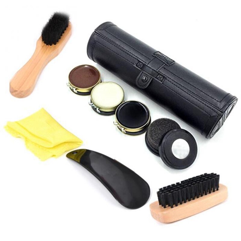 Shoe Shine Care Kit With Compact Case Portable Travel Home Neutral Shoes Polish Set For Men