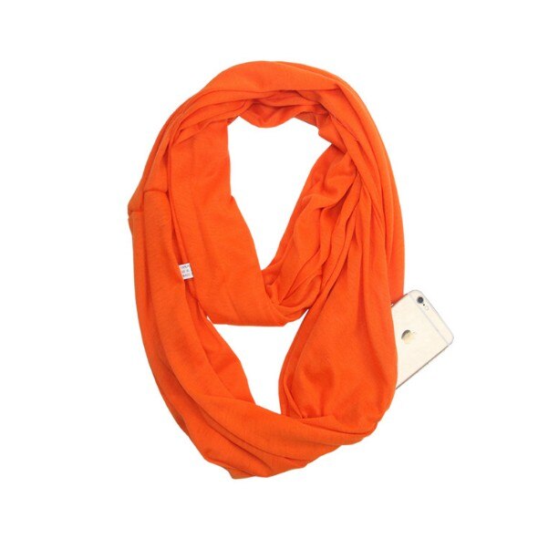 Dames infinity sjaal met opbergvak met rits - effen kleur: Oranje