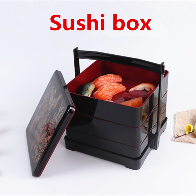 Three layers Japanese sushi box lunch box picnic snack box fast food packages bento Box Snack Packaging Box Candy Lunch Box