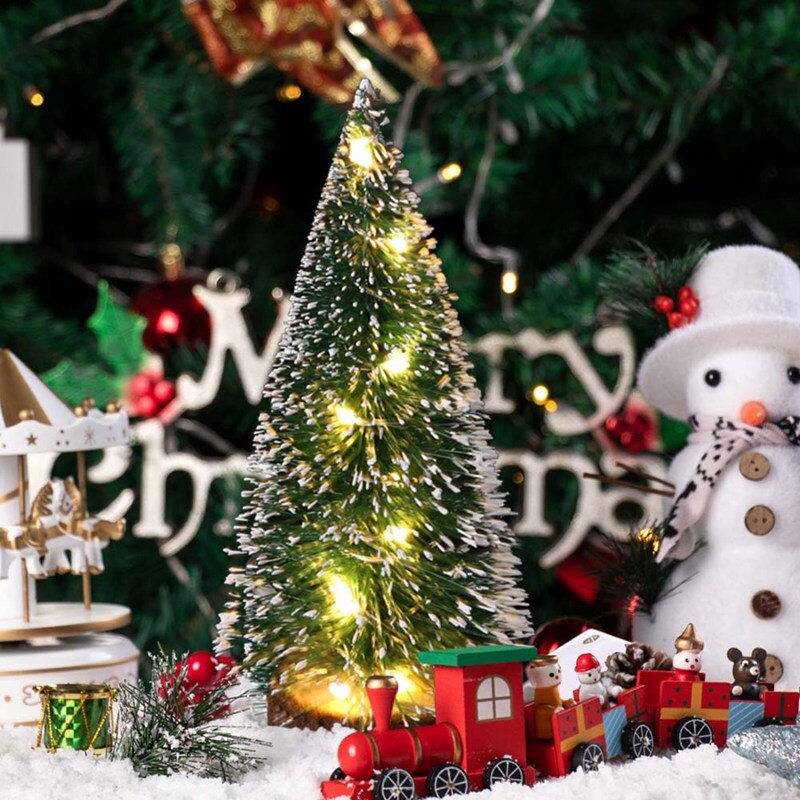 1pc LED Light Mini Artificial Christmas Trees Decorations Festival Tabletop Miniature Snow Frost Xmas Tree Decor 4Sizes