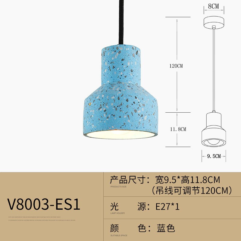 Nordic Terrazzo Cement Beton Hanglampen Moderne Led E27 Restaurant Bar Woonkamer Slaapkamer Keuken Industriële Lamp: Blue Small