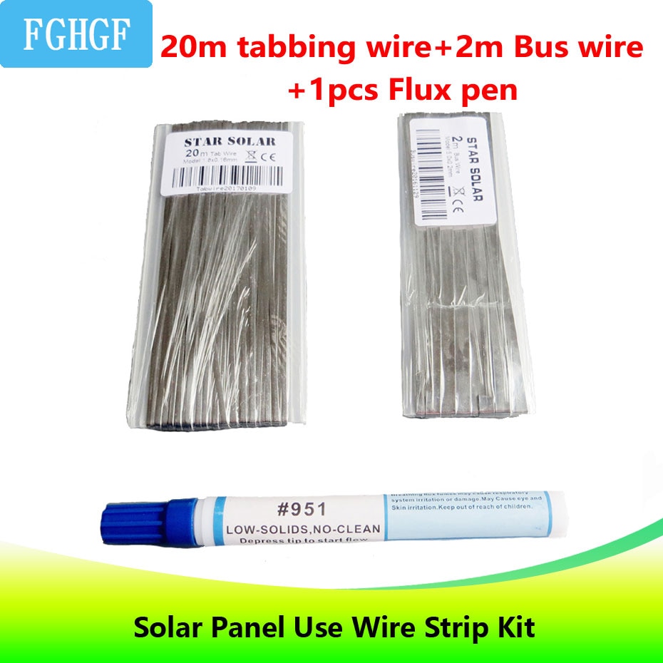 DIY Solar Cell Wire Strip Kit 20M Tabbing wire+ 2M Bus wire PV Ribbon Tabbing wire +1pc 951 10ml Soldering Rosin Flux Pen