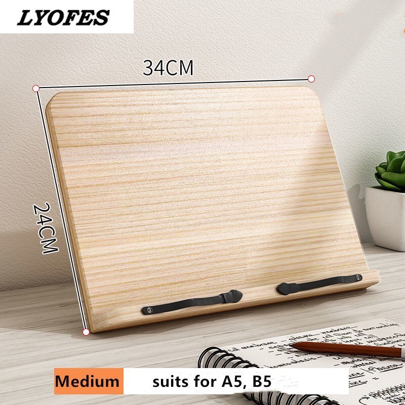 Mesa de lectura ajustable para el hogar, soporte de libros para sala de estudio, liofes, soporte de libros de cocina, páginas, sujetalibros fijo de cocina, estante de madera: B  medium 1