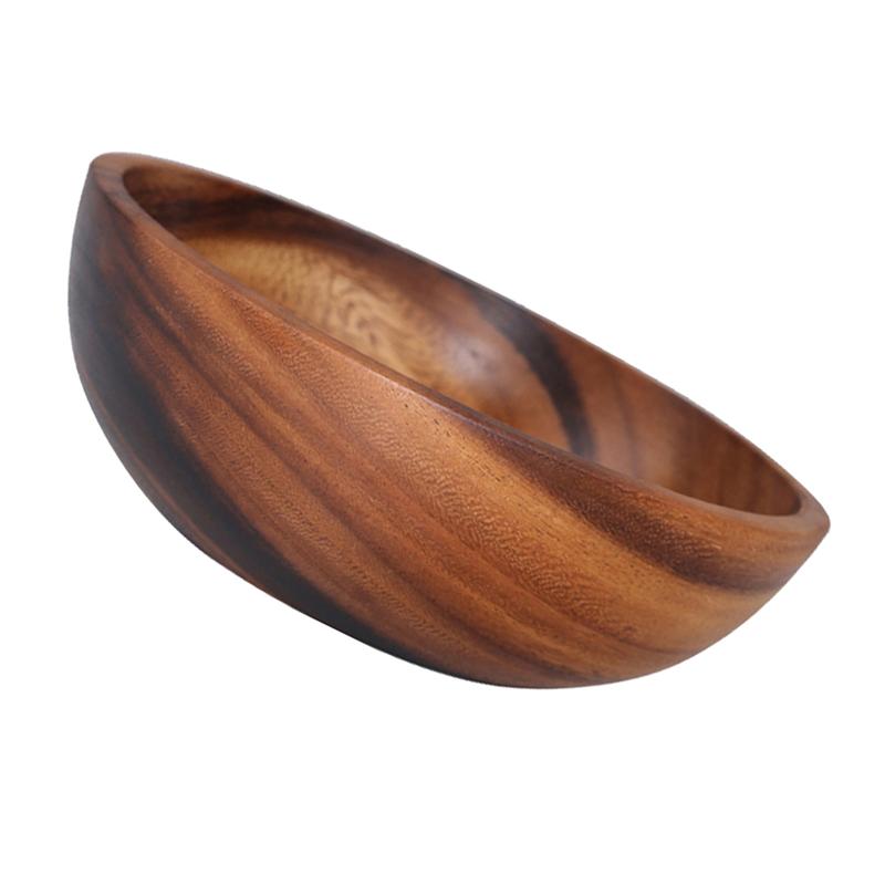 Practical Wooden Cutlery Household Basin Fruit Bowl Salad Bowl (16X7CM): Red
