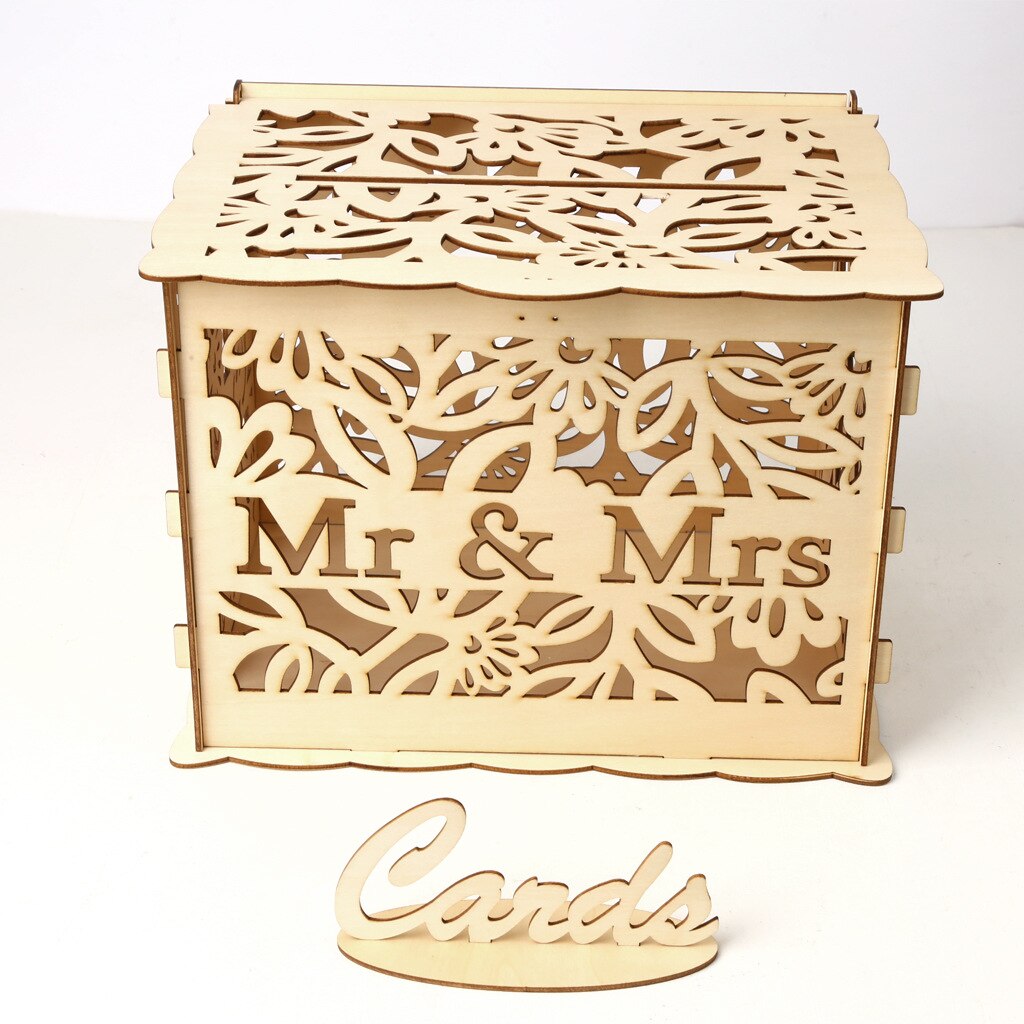 Diy Wooden Card Box Wedding Supplies Hollow Business Card Box Sign-in Box Wooden Wedding Greeting Card Box