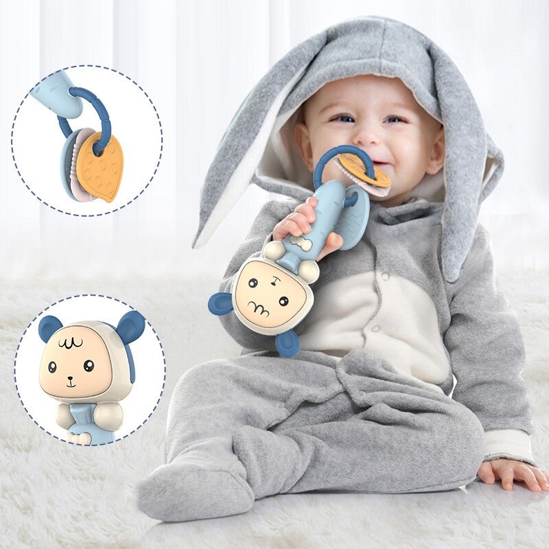 Baby Rammelaar Zachte Rubberen Hand Bell Cartoon Konijn Bijtring Schudden Jingle Game Early Educatioanl Speelgoed Voor Baby