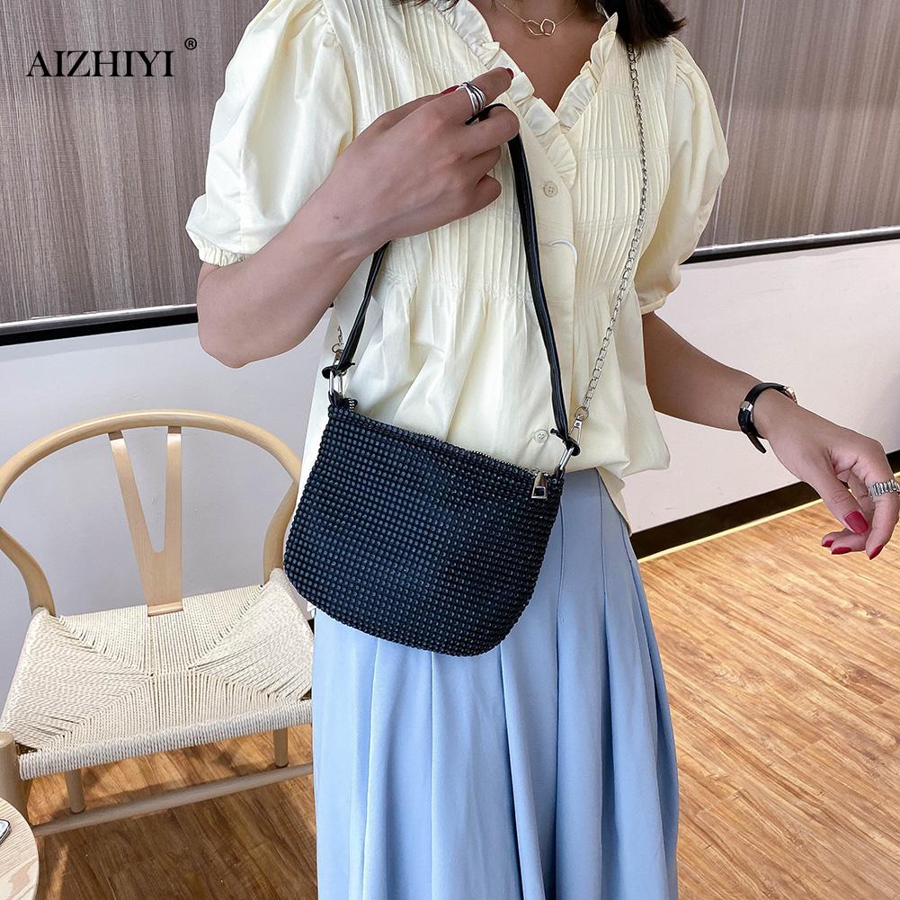 Jeugd Dames Eenvoudige Veelzijdige Tas Vrouwen Steentjes Schoudertassen Avond Clutch Keten Elegante Crossbody Handtassen