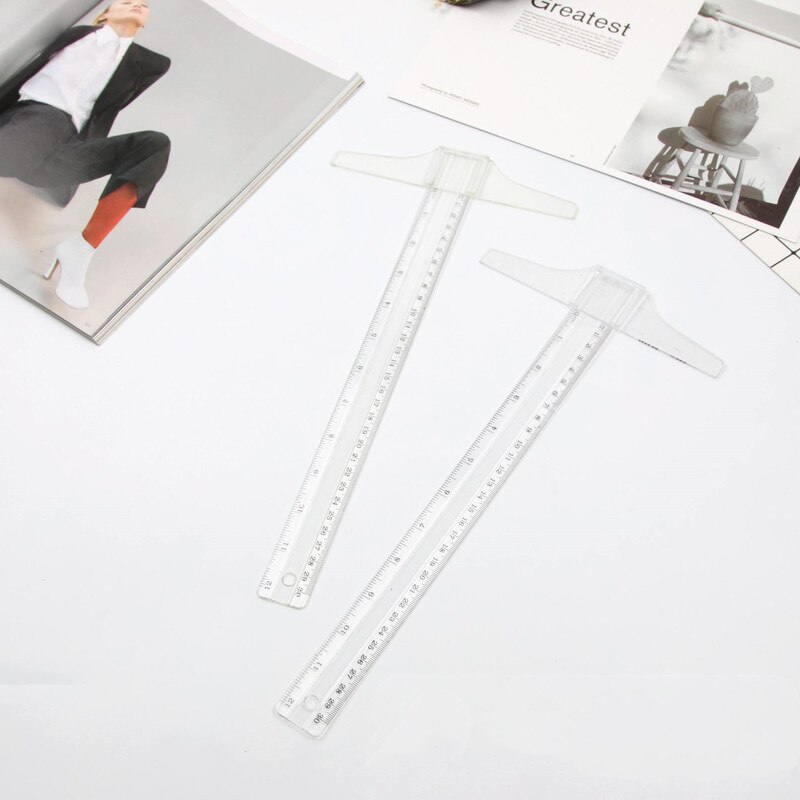 1PC 30cm/12" Plastic T-Square Metric Ruler Cm/inch Double Side Scale Measuring Tool