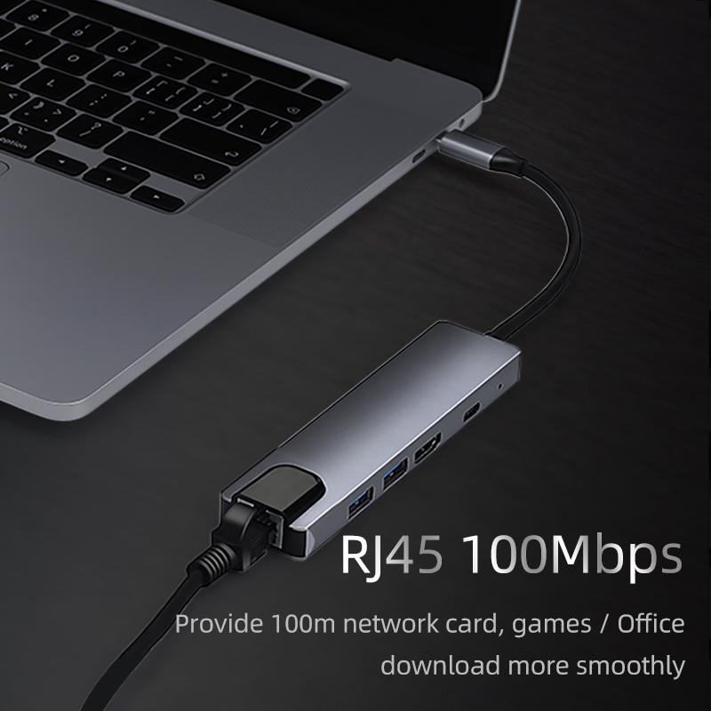 Estación de acoplamiento de concentrador USB tipo c, 5 en 1 a HDMI/USB-C, multifunción, Macbook Pro, portátil, Thunderbolt 3