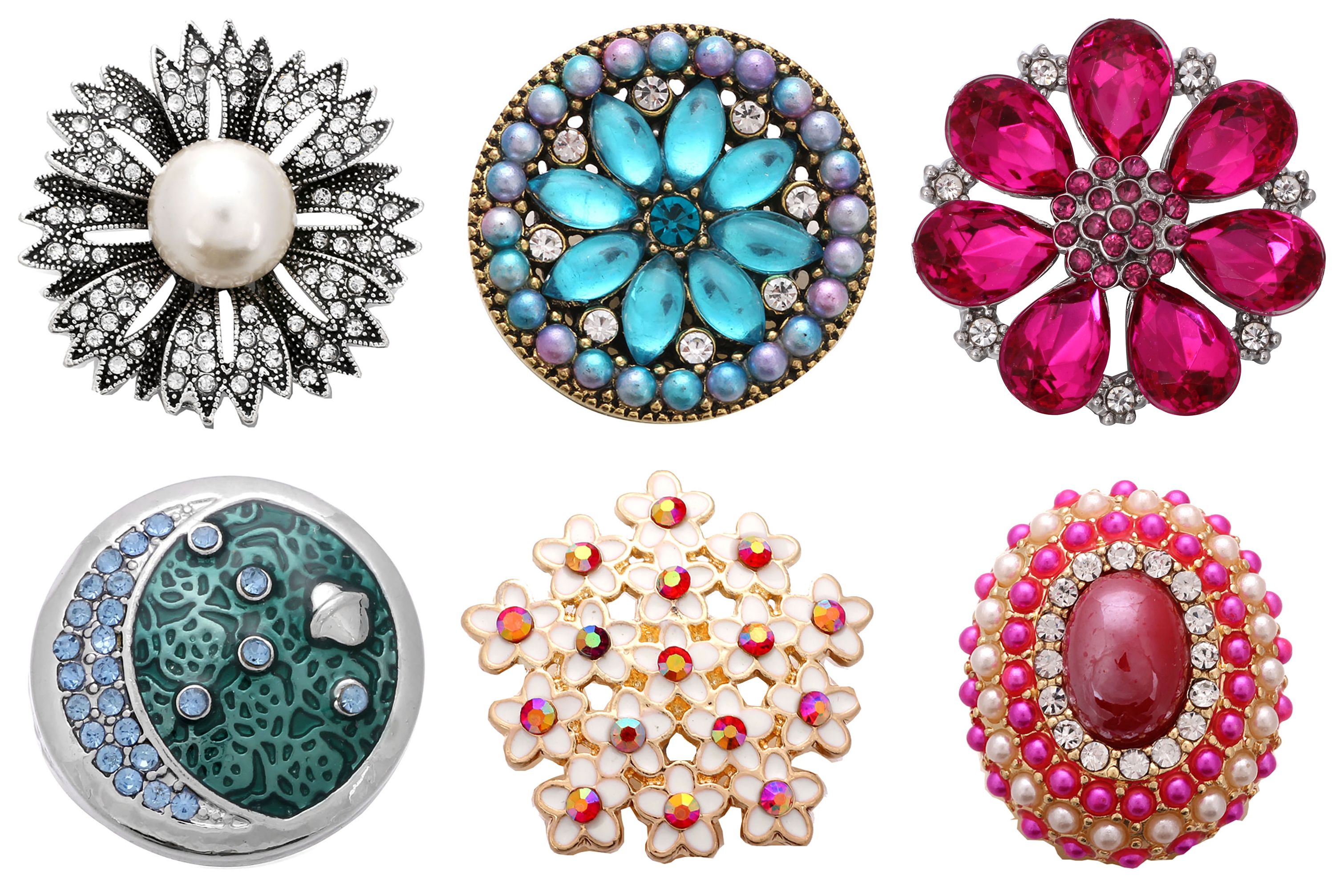 6 pièces/lot gros bouton pression bijoux mixte métal 18mm bouton pression strass pour 20mm 18mm bouton pression Bracelet bijoux: 10