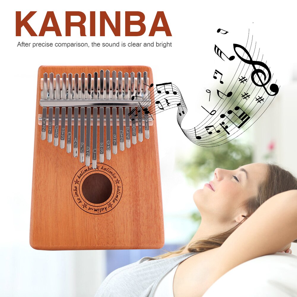Thumb Finger Piano African Sanza Mbira 17-Key Mahogany Wood Kalimba Lightweight Portable Music Elements for Beginner