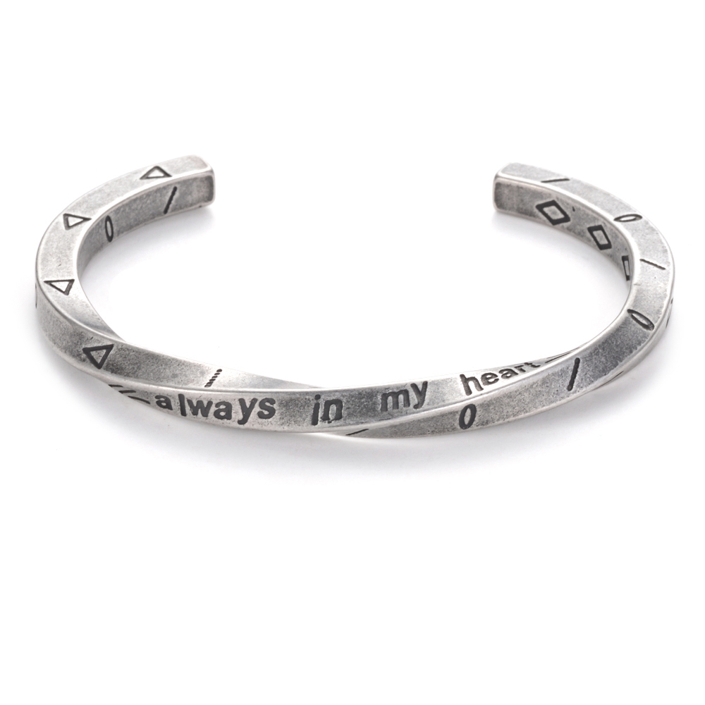 Couple en acier titane amour Viking Bracelet de guerre toujours dans mon coeur VIKING bracelet torsion Bracelet de manchette pour hommes bijoux: Antique Silver