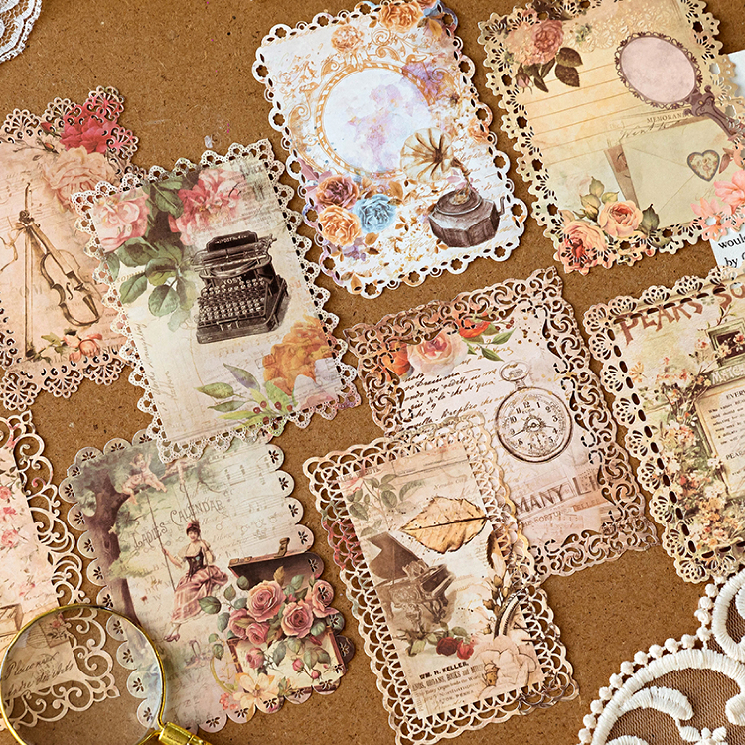 10 st scrapbookingpapper krans spetsdekorationspapper ihåligt kort collagematerial skräpjournal gör-det-själv handgjort pysselpapper