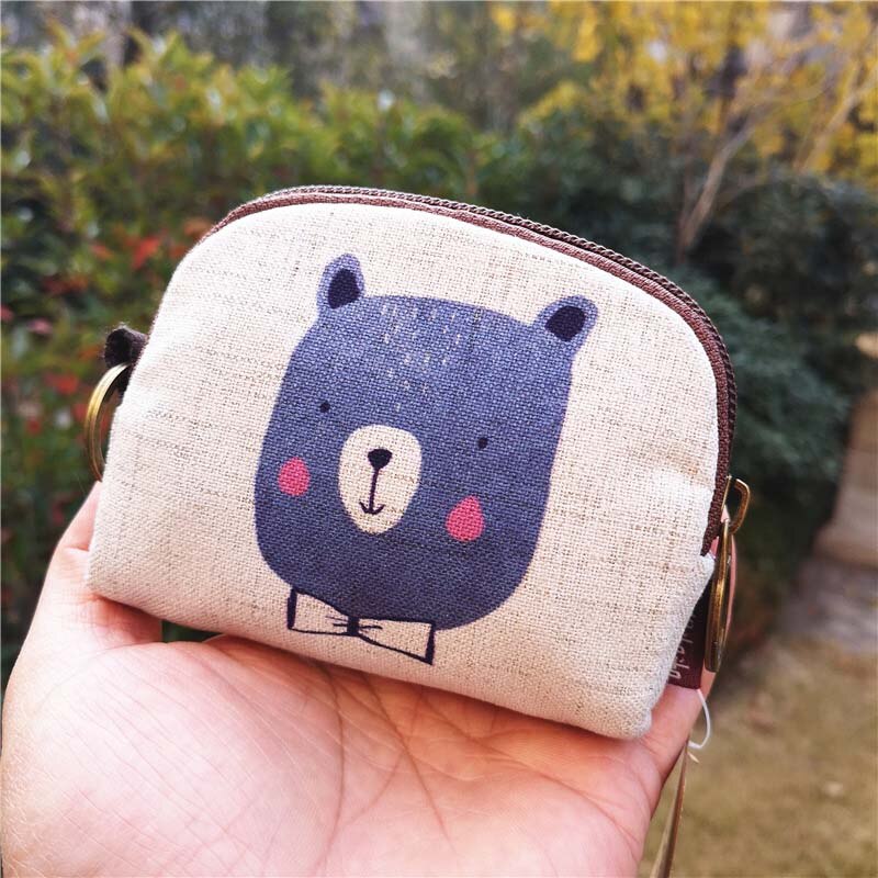 Cartoon Kurze Brieftasche Frauen Vintage Leinwand Shell Geldbörse Dame Karte Halter Kupplung Kinder Cartoon Fuchs/Eule Kleine Ändern geldbörsen: 006