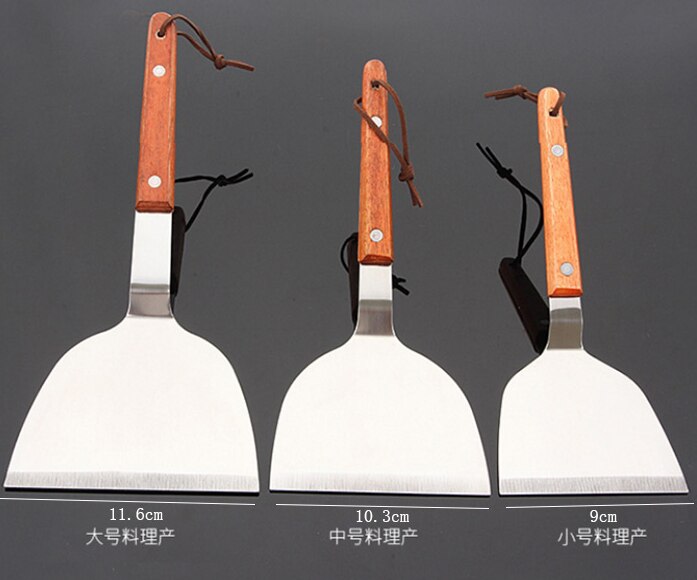 Cooking Tool Heat Resistance Stainless Steel Turners Spatula Scraper Wooden Handle utensilios de cozinha pizza beef steak shovel