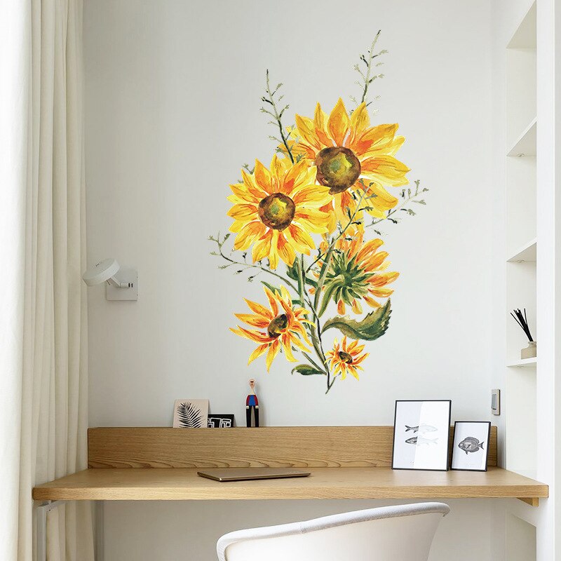Geschilderde zonnebloem muurstickers woonkamer bank achtergrond decoratie slaapkamer interieur muur verfraaiing stickers behang