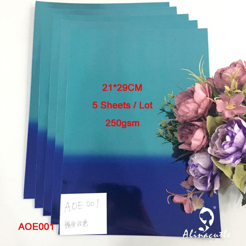 5pc Cardstock Paper Card Stock Mirror blue color A4 250gsm Scrapbooking paper pack craft pad Alinacraft