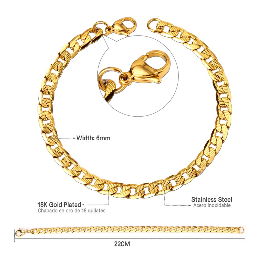 ASONSTEEL 6mm Stainless Steel Chain Gold/Silver Color Cuban Link Bracelet for Men Women Party Jewelry: Gold