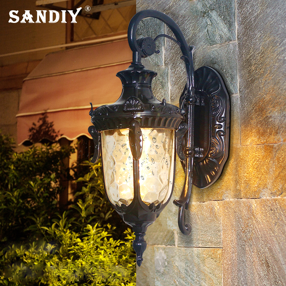 Sandiy udendørs væglampe retro veranda lampe udvendig natterlampe til hus hoveddør garage terrasse bronze+glas  e27
