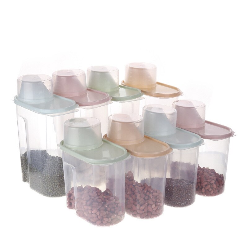 Transparent Food Storage Box Kitchen Whole Grain Storage Tank Sealed Tank with Scale Plastic Kitchen Accessories: Blue / S