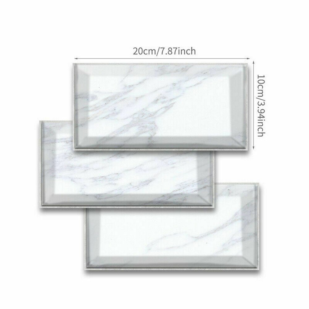 9pcs/set Wall Stickers White Marble Bricks Adhesive Bathoom Kitchen Wall Tile Stair Sticker 20x10cm Practical