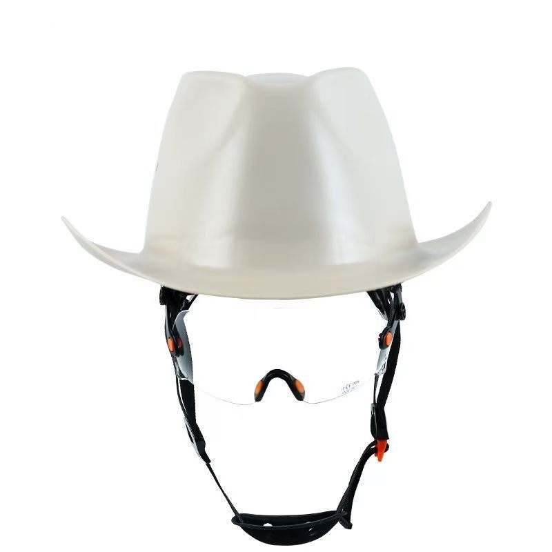 Full Brim Cowboy Hard Hat with High Goggles Outdoor Protective Safety Helmet ANSI Certified Sunshade Hard Cap: GRAY