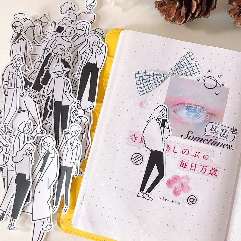 32 kpl mustavalkoinen yksinkertainen tyttö ins tarroja askartelu ja scrapbooking tarrat kirja opiskelija etiketti koriste tarra lasten lelut