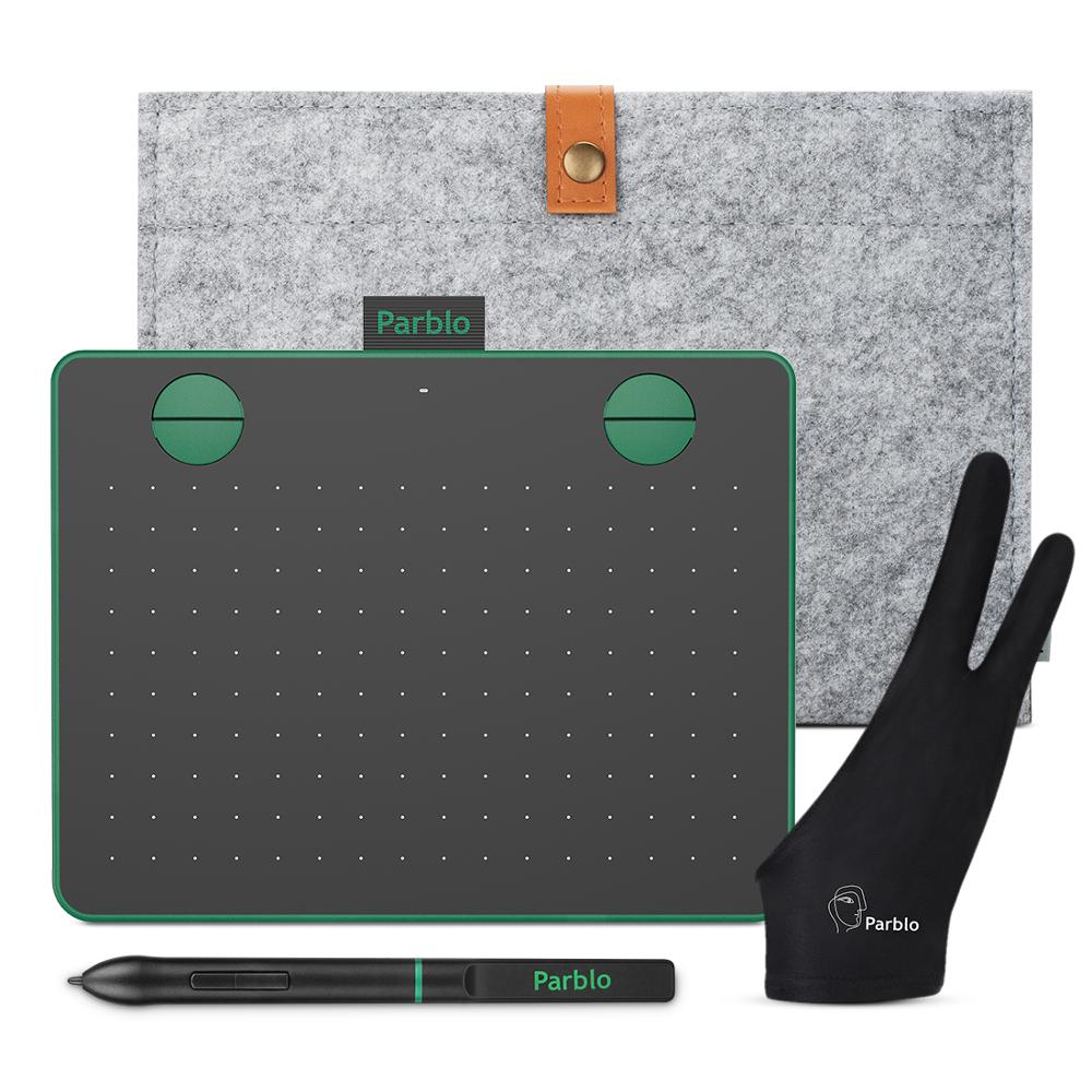 Parblo A640 V2 Graphics Tablet Digital Drawing Tablet 8192 Pressure Battery-free Pen Support Online Education: Green Set