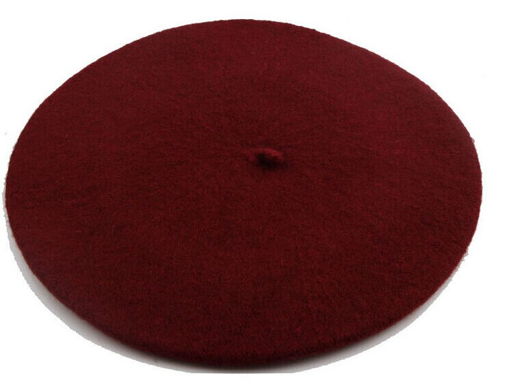 pas cher nouvelles femmes laine solide couleur béret femme Bonnet casquettes hiver tout assorti marche chapeau casquette 20 couleur: wine red
