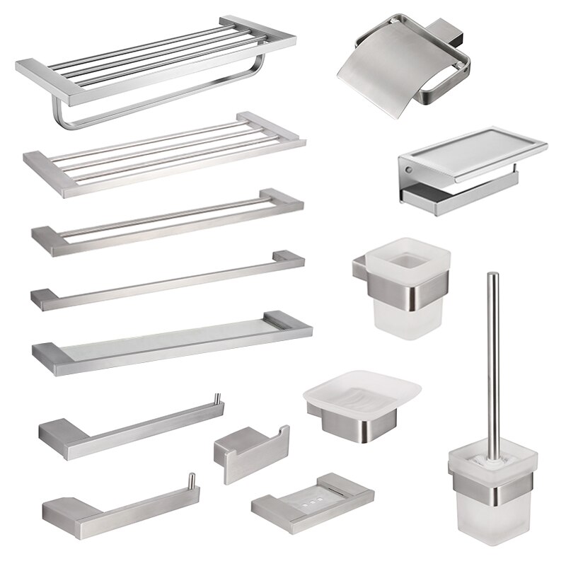 Porte-papier essuie-tout en acier inoxydable, accessoires de salle de bains, porte-serviettes brossés, porte-brosse de toilette, porte-savon à crochet