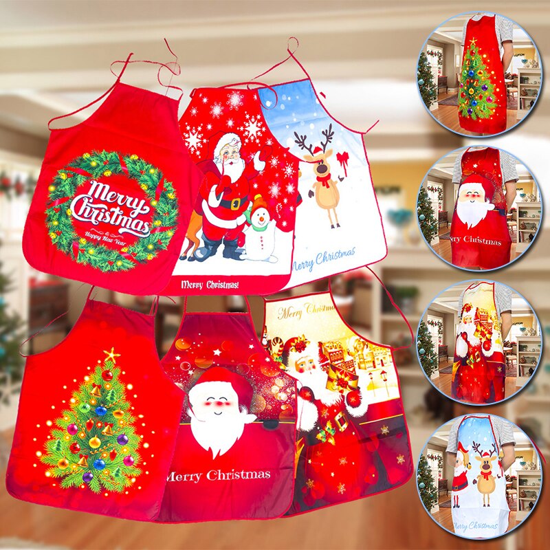 Christmas Aprons Adult Santa Claus Aprons Home Kitchen Cooking Apron Women and Men Dinner Party Decor Christmas Apron