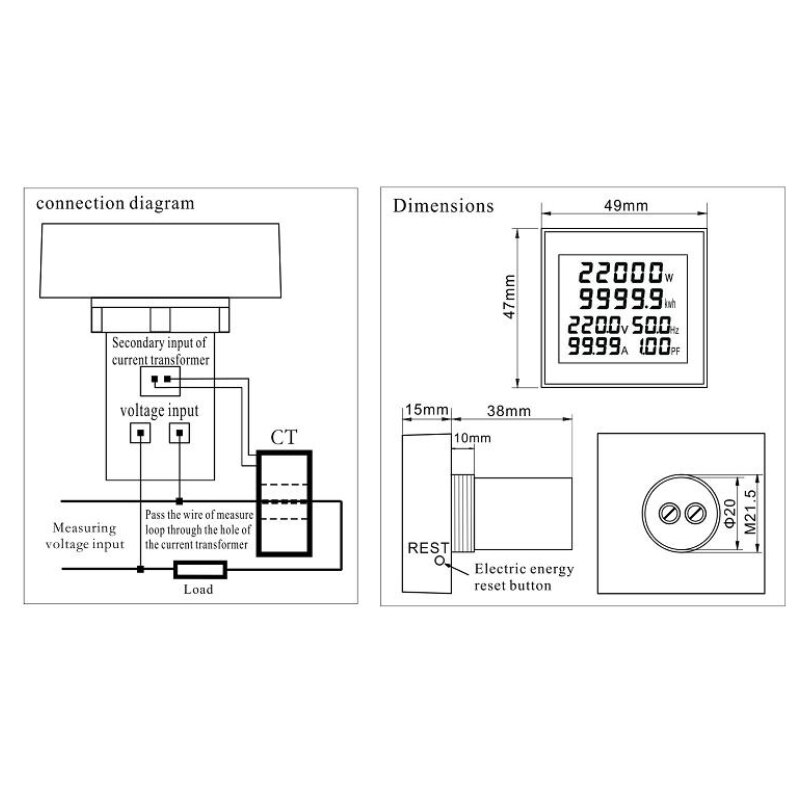 Elektriciteit Wattmeter Ac 220V 50V ~ 300V 100A Digitale Ampermeter Power Energie Voltmeter Voltage Watt Kwh Verbruik meter Tester