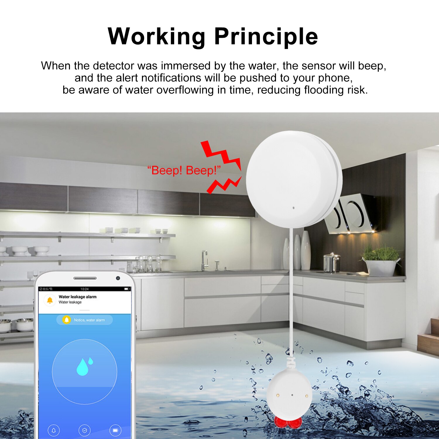 WIFI Water Leak Sensor Water Leakage Intrusion Detector Alert Water Level Overflow Alarm App Remote Control For Alexa Google