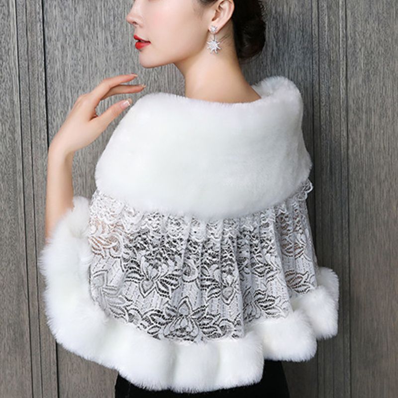 Kvinder vinter brudekjole tørklæde stoles varmt sjal wrap fluffy plys splejsning brude bolero hæklet blomster blonder gallafest cover