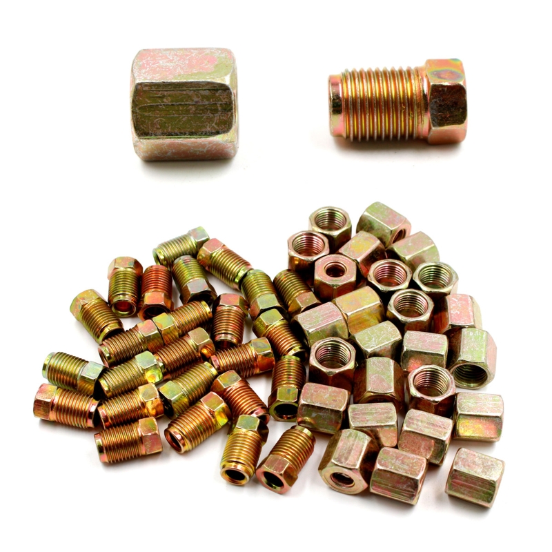 Auto Brake Pipe Fittings Female/Male Nut Metal Connector for 3/16inch Tube Threads Brake Line Fittings 50Pcs