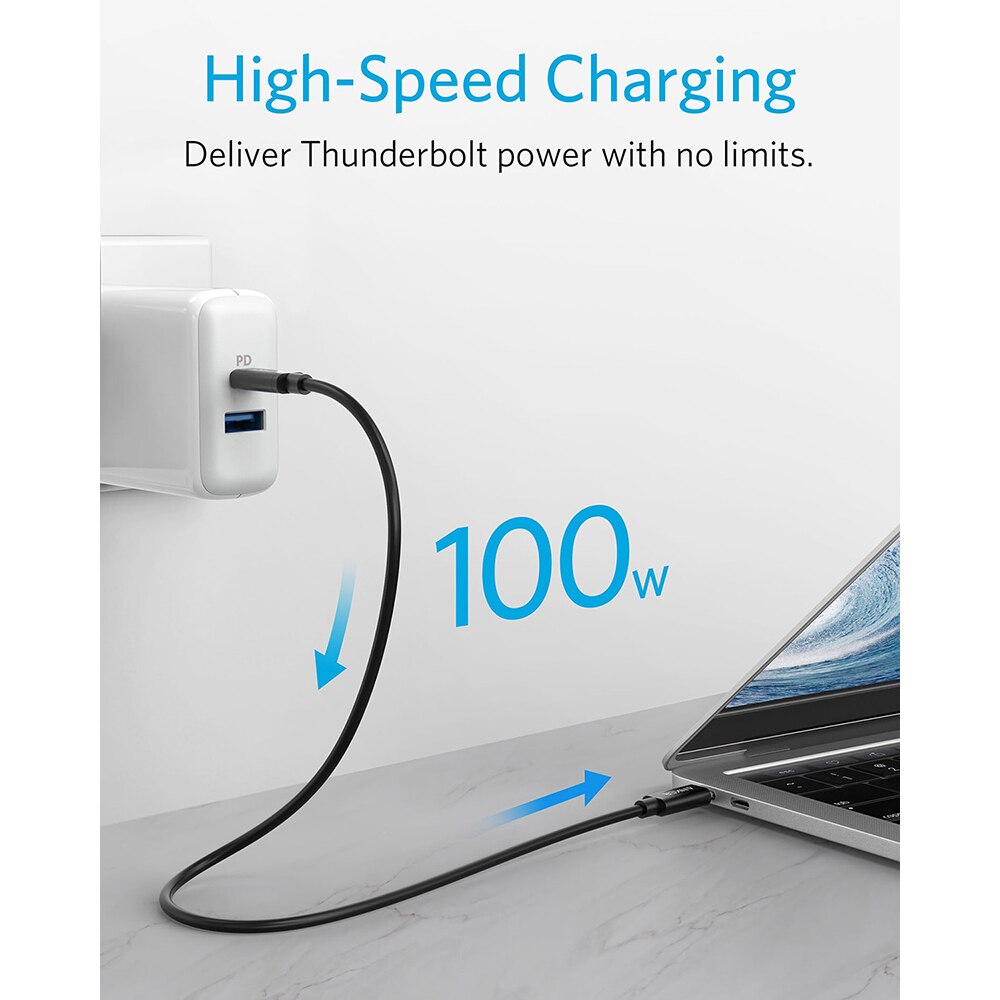 Anker thunderbolt 3.0 kabel usb-c til  c 1.6 ft,40 gbps dataoverførsel, kompatibel med usb 3.1 gen 1/2, perfekt til type-c macbooks