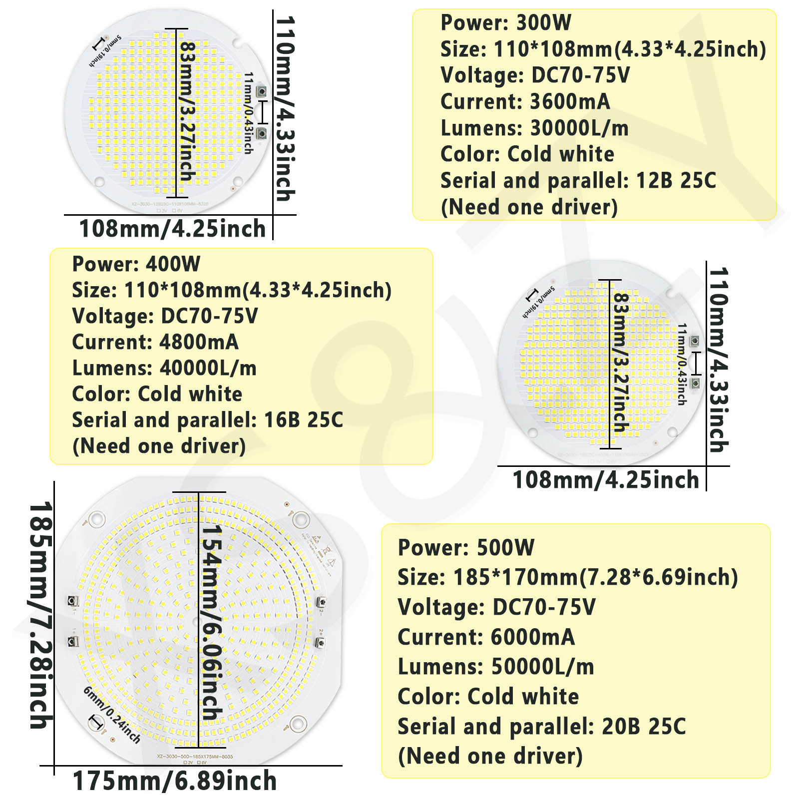 1000W 800W 600W 500W 400W 300W lámpara LED cuenta DC70-75V sustrato de aluminio de alto Lumen blanco frío para fuente de luz de araña de torre