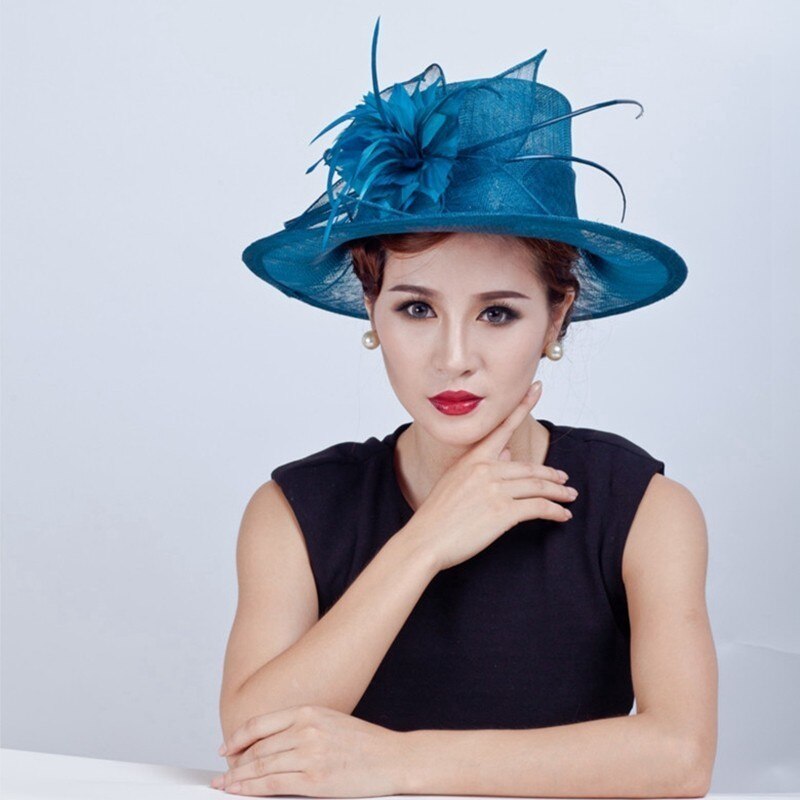 Donne chic Cappello di Fascinator Del Partito di cocktail Cappello di fedora di Modo Copricapi Da Cerimonia Nuziale Della Sposa Accessori Dei Capelli Della signora Chiesa Sinamay Cappelli