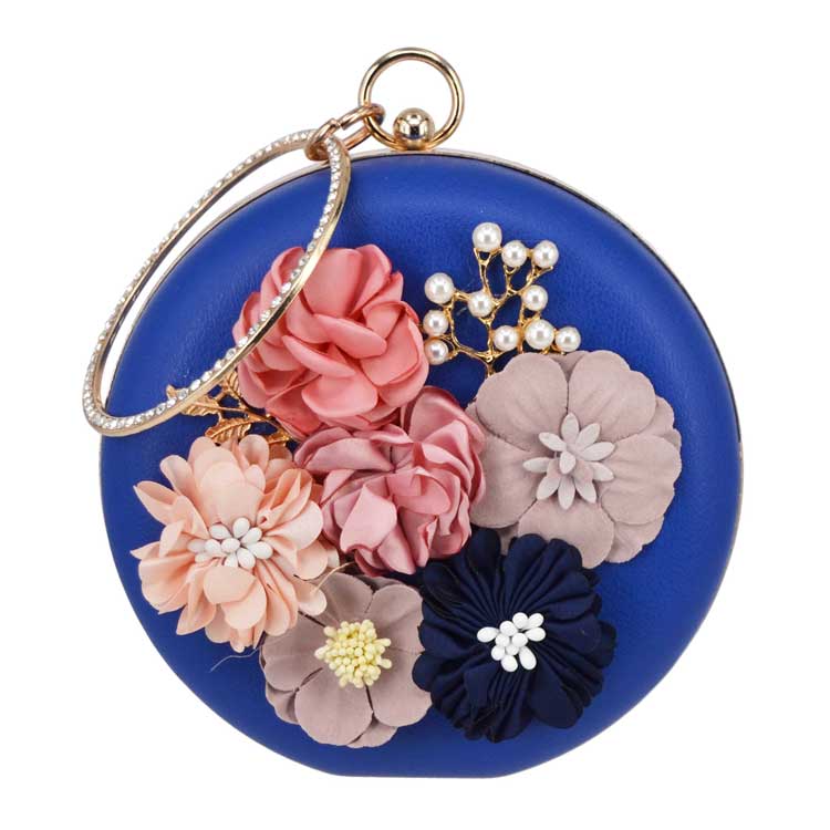 Bolso de mano Circular de pu con flores para mujer, cartera de mano de noche con Floral para , boda, x55: Blue