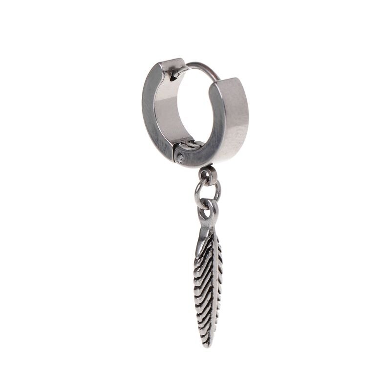 Boucles d'oreilles Punk en forme de plume pour hommes et femmes, 1 pièce, pendentif en acier titane, bijoux de décoration, breloques, masculin: Silver