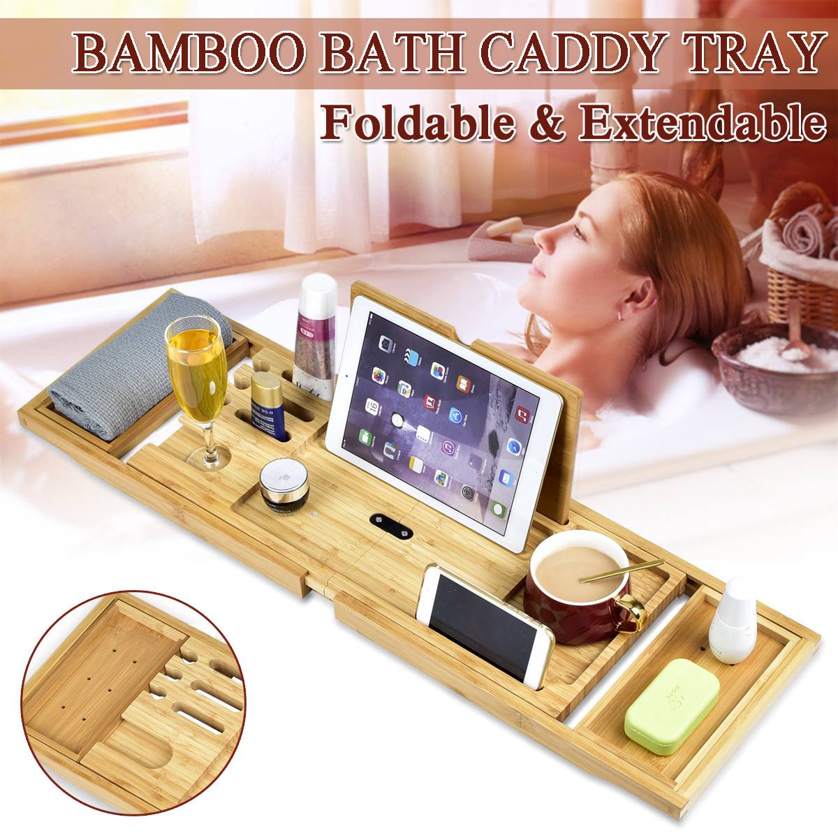 Opvouwbare Bad Caddy Lade Bamboe Bad Lade Mobiele Telefoon Tablet Lezen Rack Bad Lade In De Badkamer
