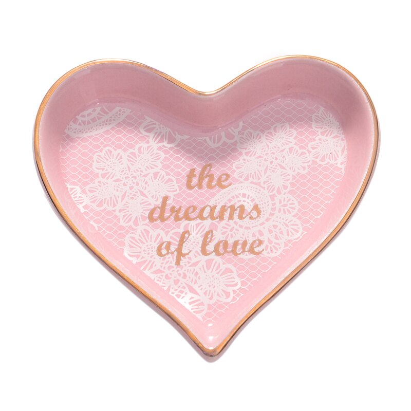 Pequeño en forma de corazon plato de porcelana pintado a mano plato de joyería de cerámica Plato decorativo bandeja Decoración de mesa